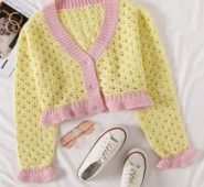Flounce Sleeve Colorblock Cardigan