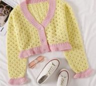 Flounce Sleeve Colorblock Cardigan