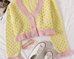 Flounce Sleeve Colorblock Cardigan