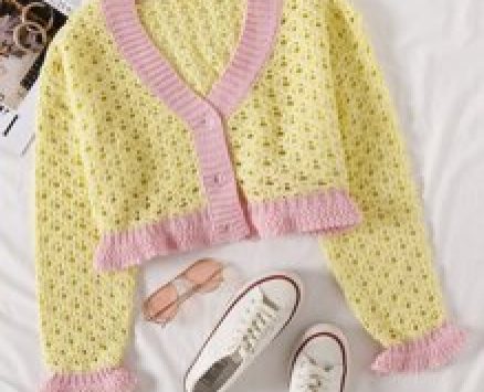 Flounce Sleeve Colorblock Cardigan