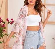 Flounce Sleeve Open Front Floral Print Kimono