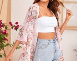 Flounce Sleeve Open Front Floral Print Kimono