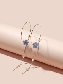 Flower Decor Chain Drop Earrings