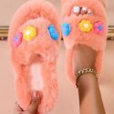 Flower Decor Fluffy Bedroom Slippers