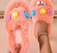 Flower Decor Fluffy Bedroom Slippers