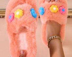 Flower Decor Fluffy Bedroom Slippers