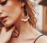 Flower Decor Hoop Drop Earrings 1pair