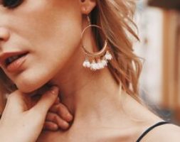 Flower Decor Hoop Drop Earrings 1pair