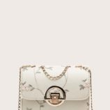 Flower Embroidered Chain Crossbody Bag