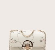 Flower Embroidered Chain Crossbody Bag
