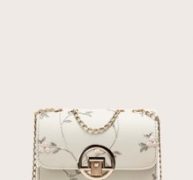 Flower Embroidered Chain Crossbody Bag