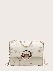 Flower Embroidered Chain Crossbody Bag