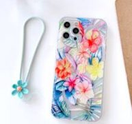 Flower Painted Phone Case With Lanyard
