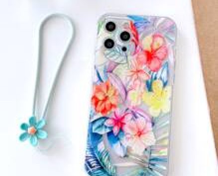 Flower Painted Phone Case With Lanyard