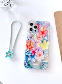 Flower Painted Phone Case With Lanyard