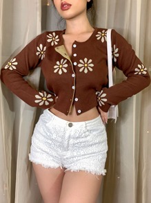 Flower Pattern Crop Cardigan