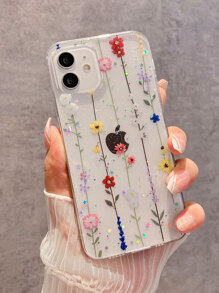 Flower Pattern Glitter Phone Case