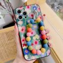 Flower Pattern Phone Case With Beaded Hand Strap