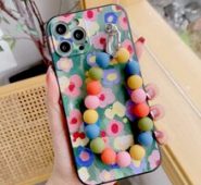 Flower Pattern Phone Case With Beaded Hand Strap
