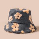 Flower Print Fuzzy Bucket Hat