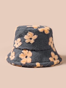 Flower Print Fuzzy Bucket Hat