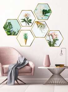 Flower Print Hexagon Wall Sticker