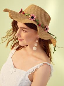 Flower & Cherry Decor Bow Knot Floppy Hat