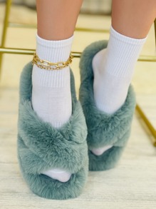 Fluffy Open Toe Slippers