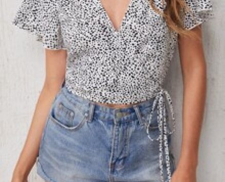 Flutter Sleeve Tie Hem Wrap Top