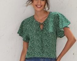 Flutter Sleeve Tie Neck Ditsy Floral Top