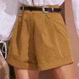 Fold Pleated Cuffed Shorts Without Belt