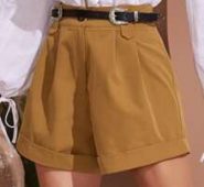 Fold Pleated Cuffed Shorts Without Belt
