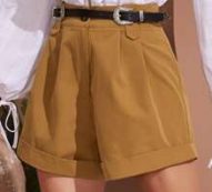 Fold Pleated Cuffed Shorts Without Belt