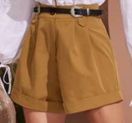 Fold Pleated Cuffed Shorts Without Belt