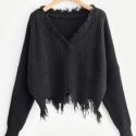 Frayed Trim Drop Shoulder Sweater