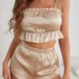 Frill Ruffle Trim Satin Cami Top & Shorts Night Set