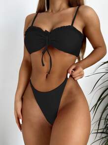 Frill Trim Drawstring Bikini Swimsuit