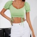 Frill Trim Drawstring Side Crop Tee