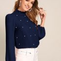 Frilled Neck Pearl Beaded Top