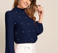 Frilled Neck Pearl Beaded Top