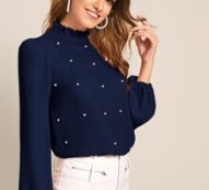 Frilled Neck Pearl Beaded Top