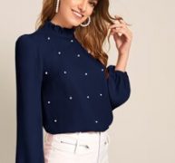 Frilled Neck Pearl Beaded Top