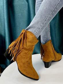 Fringe Decor Side Zip Western Boots