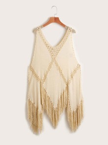 Fringe Hem Hollow-out Crochet Cover Up