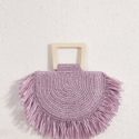 Fringe Trim Straw Tote Bag