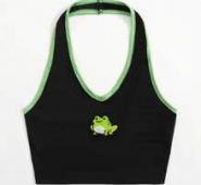 Frog Print Contrast Binding Halter Top