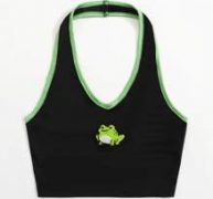 Frog Print Contrast Binding Halter Top