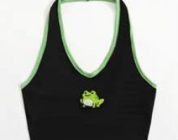 Frog Print Contrast Binding Halter Top