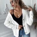 Fuzzy Knit Button-Front Cardigan