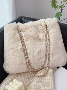 Fuzzy Shoulder Tote Bag